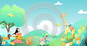 Beginning of Spring Healing Wind Spring Landscape Cartoon Illustration