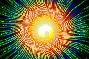 The beginning of the Universe from the big Bang of binary code. Scattering binary code from the center of the explosion