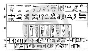 Beginning of Written Language or hieroglyphics vintage engraving