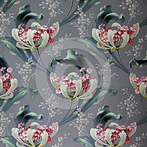 Original textile fabric ornament of the Modern style. Crock is hand-painted with gouache.