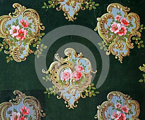 Original textile fabric ornament of the Modern style. Crock is hand-painted with gouache.