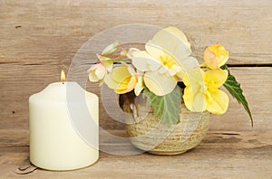 Begonia flowers and candle