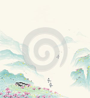 Begonia mountains and rivers Chinese style ink illustration