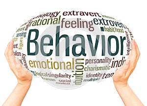 Behavior word cloud hand sphere concept