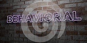 BEHAVIORAL - Glowing Neon Sign on stonework wall - 3D rendered royalty free stock illustration