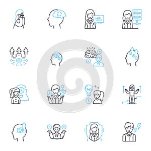 Behavioral Therapy linear icons set. Approach, Change, Cognition, Commitment, Control, Coping, Exposure line vector and