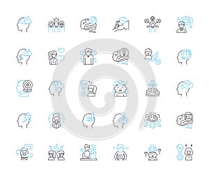 Behavioral Therapy linear icons set. Approach, Change, Cognition, Commitment, Control, Coping, Exposure line vector and