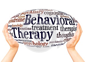 Behavioral Therapy word cloud hand sphere concept