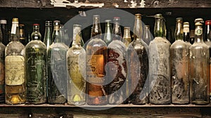 Behind the bar rows of bottles glinted in the faint light their labels illegible with wear and tear. photo