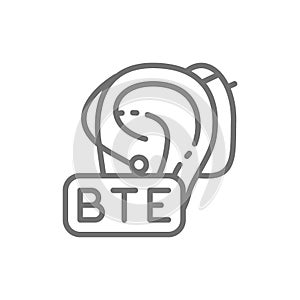 Behind the Ear Hearing Aid, BTE line icon.