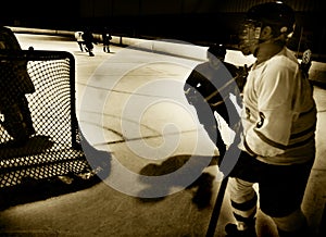 Behind the hockey net