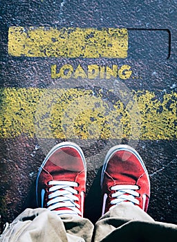 Behind the line and loading sign