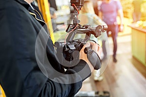 Behind the scenes of filming films or video products and the film crew of the film crew on the set in the pavilion of photo