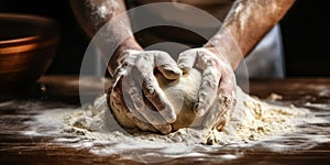 Behind the Scenes Hands at Work Rolling Flour Dough for Pizza Pasta