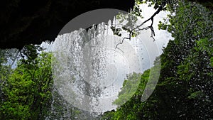 Behind the waterfall Sgwd yr Eira in Brecon Beacons