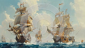 Epic Maritime Clash: 17th Century Sea Battle Painting photo