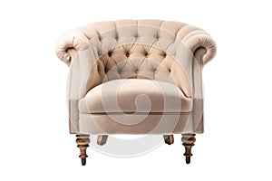 Beige armchair isolated on transparent clear white background