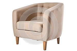 Beige armchair isolated on transparent clear white background