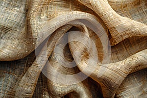 Beige background, sandcolored fabric texture with visible weave and subtle sheen, ideal for adding depth to design projects,