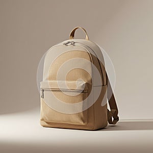 Beige backpack with a minimalist design, featuring a large main compartment and a