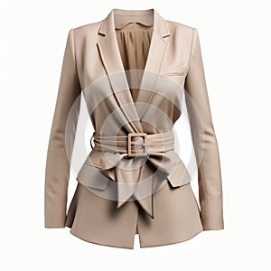 Beige Belted Blazer With Photorealistic Renderings And Dynamic Outdoor Shots