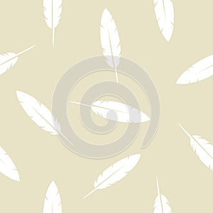 Beige Birds Feather - seamless pattern.