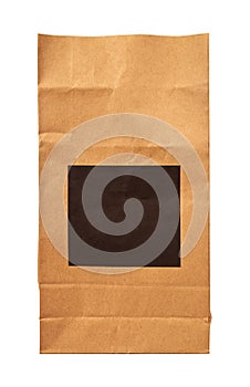 Beige and black recycled paper shopping one bag on white background