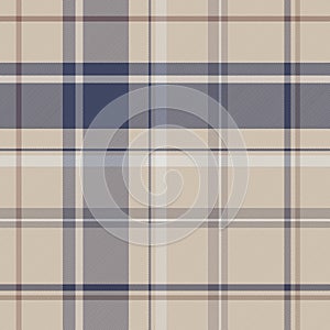 Beige and blue twill plaid on seamless background