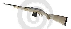 Beige bolt action rifle on white