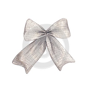 Beige bow made of linen fabric. Watercolor illustration of decorations for bouquets. Collection Provencal bouquet. The