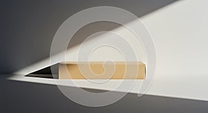 Beige Box on White Background with Dramatic Light and Shadow