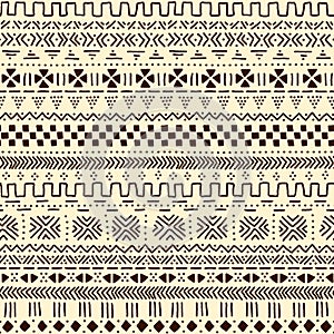 Beige and brown traditional ethnic african mudcloth fabric seamless pattern, vector