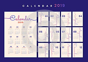 Beige calendar 2019 poster vector