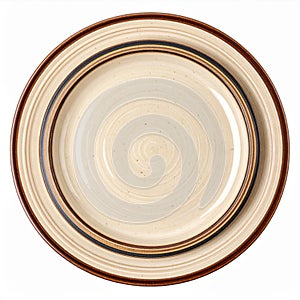 Beige Ceramic Dinner Plates with Brown Rim