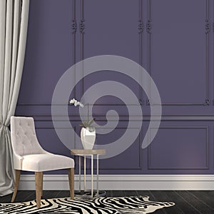 Beige chair and table with orchid