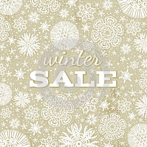 Beige christmas background with snowflakes and off