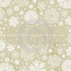 Beige christmas background with snowflakes, vecto