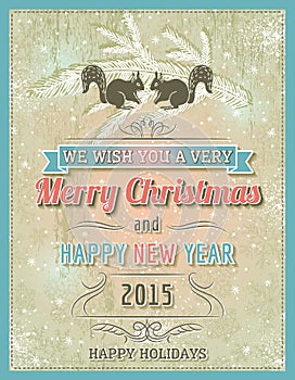 Beige christmas card with decorative ornament, vector illustrat