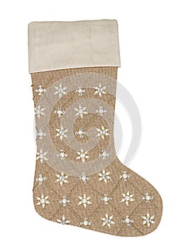 Beige Christmas stocking with sequins and beads