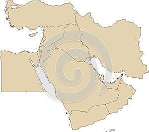 BEIGE CMYK color map of MIDDLE EAST (with country borders)