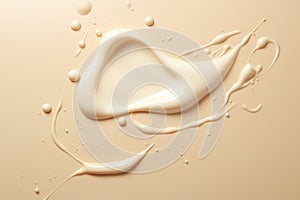 Beige cosmetic cream stroke. Liquid foundation, tone cream, concealer. Beauty make-up product smudge, smear. Generative