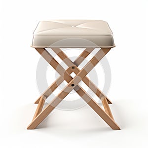 Beige Cushioned Folding Stool - Realistic 3d Render