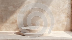 Minimalist Product Display Stage, Empty Beige Podium, Presentation Backdrop