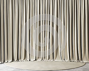 Beige draping curtains.