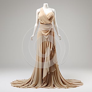 Beige Evening Gown: Flowing Draperies And Asymmetric Designs photo