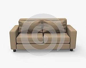 Beige fabric double sofa. Isolated on white. Clipping path. 3D Rendering.