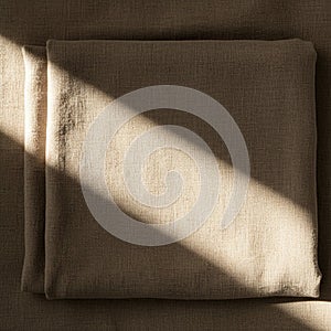 Beige fabric folded neatly, casting a diagonal shadow across its surface. The texture