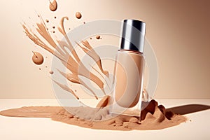 Beige facial skin cosmetic in a glass bottle