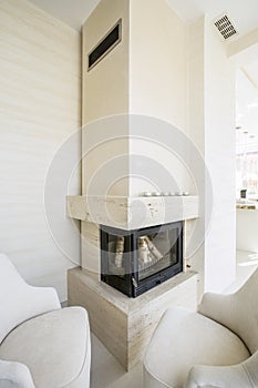 Beige fireplace in elegant home