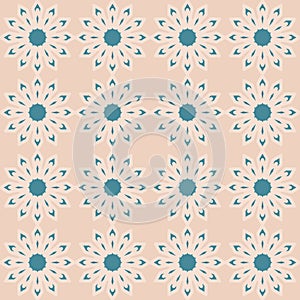 Beige flower with green emerald petals pastel seamless pattern illustration, simple flat design